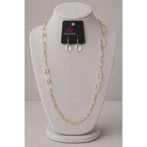 Paparazzi Gold Paperclip Chain Necklace Clear Acrylic Link Earrings Set NEW